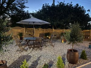 Seating area in the garden at Toppesfield